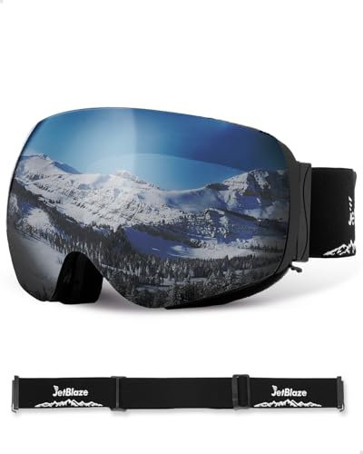 JetBlaze Skibrille Herren Damen OTG Skibrille mit Wechselglas and Riemen für Brillenträger Schneebrille Anti Nebel Snowboardbrille Ski Goggles Kompatibler Helm Sphärisch Verspiegelt Silber Linse