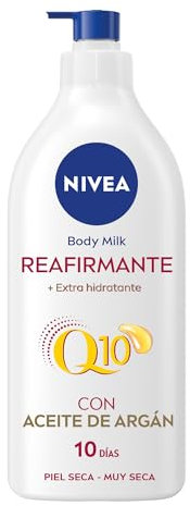 NIVEA Q10 Aceite de Argán Body Milk Reafirmante + Extra Hidratante (400 ml), loción corporal reafirmante para piel seca, crema hidratante corporal nutritiva