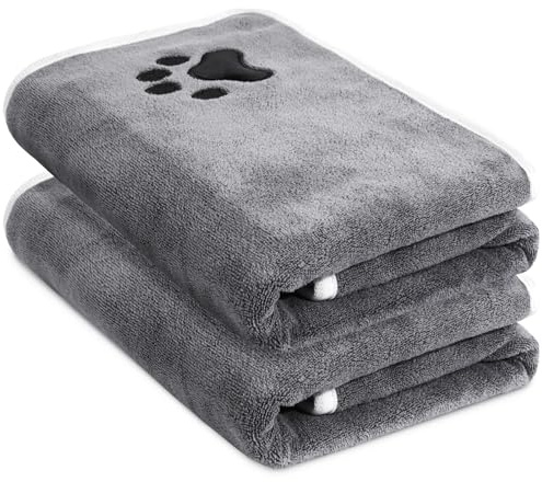 Set of 2 Dog Towels, Extra Absorbent, Microfibre Dog Towels, Soft, Durable and Quick Drying, Ideal for Small, Medium and Large Dogs