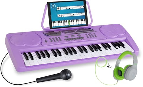 McGrey BK-4910VT Set Clavier - 49 Touches, Clavier Débutant avec 16 Sons, 10 Rythmes, 8 Sons de Percussion & 6 Morceaux Démo - incl. Microphone, Casque Enfant KKH-10 et Pupitre - Violet