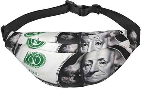 Sac banane à motifs de billets de banque. Léger et imperméable, adapté pour les voyages et un usage quotidien, design tendance, pour homme et femme.