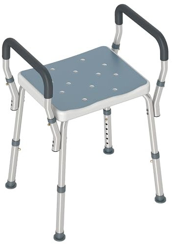 HOMCOM Taburete de Ducha Silla Ducha Personas Mayores con Altura Regulable Silla para Ducha de Aluminio Antideslizante Carga 150 kg para Ancianos y Discapacitados