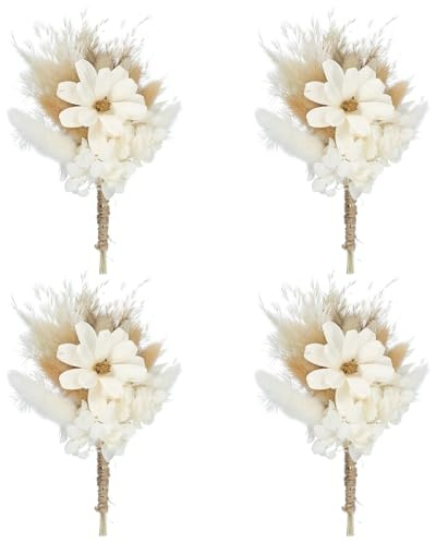 PATIKIL Mini Torkad Blombukett, 4 Stycken Pampasgräs Naturliga Vilda Blommor Med Stam Decor Gypsophila Boho Blomväxt för DIY Prop, Vit