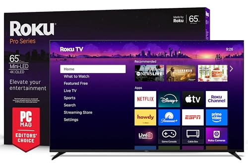 Roku Smart TV – 65-Inch Pro Series, Mini-LED TV – RokuTV with Backlit Voice Remote Pro – Flat Screen 4K QLED Television with 120Hz Refresh Rate & Dolby Vision IQ, Live News, Sports, Entertainment