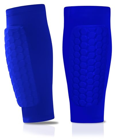 1 Paio di Parastinchi da Calcio, Parastinchi sci, Manica Protettiva per Polpacci Antiscivolo, Protezioni da Calcio Anticollisione a Cellule-Blu