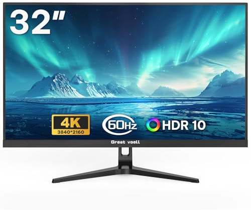 Great voell Monitor 32 Pollici 4K UHD HDR10 FreeSync 4000:1 Montaggio VESA Fotoritocco Ufficio Intrattenimento Ampia Gamma Colori