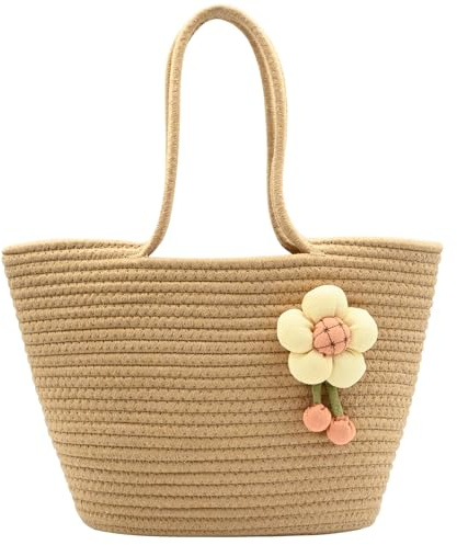 Tking Women Handwoven Cotton Rope Tote Bag Summer Beach Bag Basket Shoulder Bags Large Hand-weave Handmade Clutch Bag Bohe Bohemian Crossbody Bag for Beach Vacation Outdoor Shopping Daily Beige