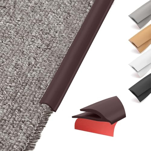 Perfil de transición flexible de PVC autoadhesivo, borde de alfombra, alfombra y suelo cortable, barra de transición de alfombra a baldosa, suelo de vinilo, laminado, perfil de acabado (café, 3 m)