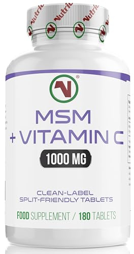 Nutriodol MSM 1000 mg + Acerola Vitamin C – 180 Vegan Tablets | Pure Methylsulfonylmethane with Natural Vitamin C | Clean-Label, Split-Friendly Tablets | EU GMP/ISO Made