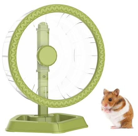 Roue pour Hamster, Roue d'exercice Silencieuse à Rotation Lisse avec Support Réglable, Adaptée pour Petits Animaux Hamster Syrien, Hamster Nain, Gerbilles, Souris (Vert, Grand (24 cm))