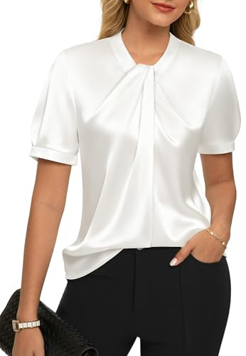 GRACE KARIN Women Satin Blouse Short Sleeve Summer Top Elegant Silk Dressy Shirt Casual Office Work Tops for Ladies UK