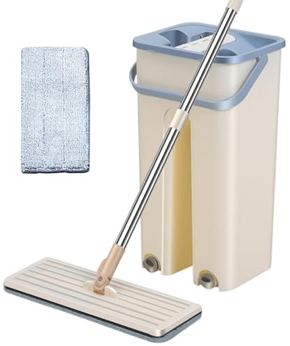 Mop Per Pulizia Efficiente, Detergente Per Strizzatura E Set Di Secchi | E Secchio Con Set Strizzatoio, Kit Di Pulizia Conveniente Per Pavimenti Senza Contatto, Uso Asciutto E Bagn