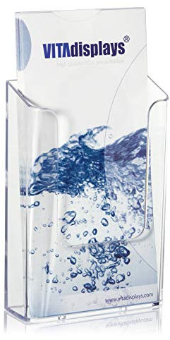 VITAdisplays® Wand-Flyerhalter DIN lang / A6 (Postkarte), Transparent (NE-107WA)