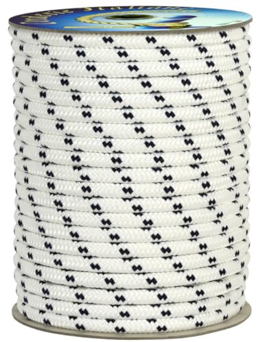 Corderie Italiane 006014249 Treccia mare multiuso giardino e fai da te, stabilizzato ai raggi U.V. resistente a intemperie e agenti atmosferici, 8 mm, 50 mt, colore bianco con spia blu