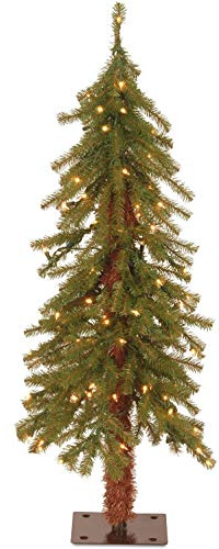 National Tree Company 3 ft Pre-Lit Hickory Cedar Mini Artificial Christmas Tree, 50 Clear Lights, 139 Tips, Metal Plate Base, Green