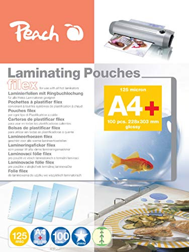 Peach Laminierfolien A4-125 mic - 100 pouches - abheftbar - zum praktischen Abheften im Ordner - kompatibel mit Laminiergeräten aller Markenhersteller - S-PP525-21