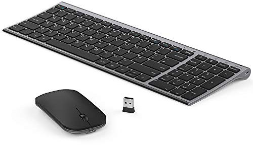 seenda WGJP-031B Wireless Keyboard Mouse Set, Ultra Thin Compact Rechargeable Aluminum Silent Computer Keyboard & Mouse Combo UK QWERTY Layout for Office, Home, Business, Black and Space Gray
