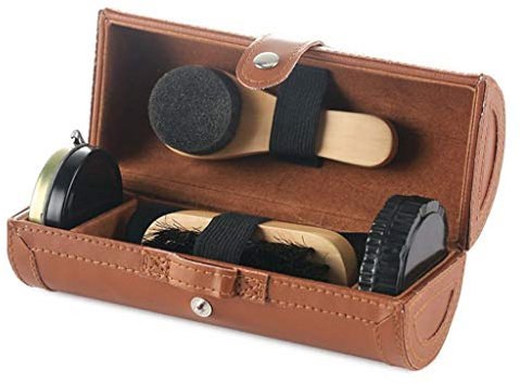 SimpleLife Kit de Cirage de Chaussures Travel avec étui élégant et élégant en Cuir, Ensemble de 6 pièces d'entretien pour Chaussures en Cuir