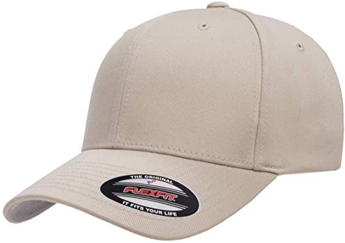 Flexfit Men's Wooly Combed Twill Fitted Baseball Cap, Stone, Small-Medium
