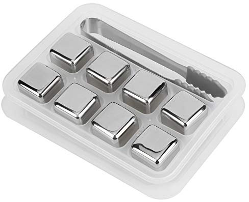 Piedras de whisky de acero inoxidable, 304 Piedras de vino de whisky de acero inoxidable Bola de cubitos de hielo reutilizable con caja Bar Suministros para fiestas(8PCS)