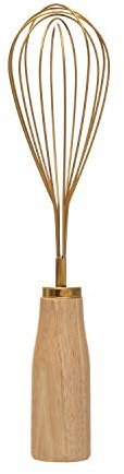 Bloomingville Standing Stainless Steel Wood Handle, Gold Finish Whisk, 10.25 (AH1754)