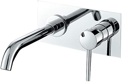 VALAZ Robinet Salle Bain Mural | Mitigeur Lavabo, Mélangeur Eau Froide et Chaude, Pas de Fuites, Installation Facile et Rapide | Laiton, Inoxydable, Élégant, Chromé, Rond, Bec 21 cm, Série Jucar