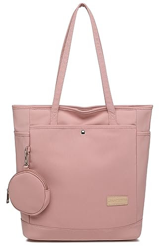JANSBEN Shopper Damen Groß mit Klein Münzbeutel Handtasche Tasche Mädchen Schultertasche Tote Bag mit Reißverschluss Stofftaschen für Geschenk und Schule unterwegs Rosa