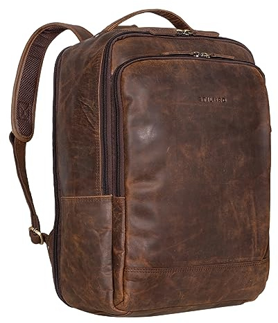 STILORD 'Beck' Mochila de Negocios Cuero para Hombres y Estudiantes - Ordenador Portátil 16 Pulgadas - Backpack Ciudad, Color:Zamora - marrón
