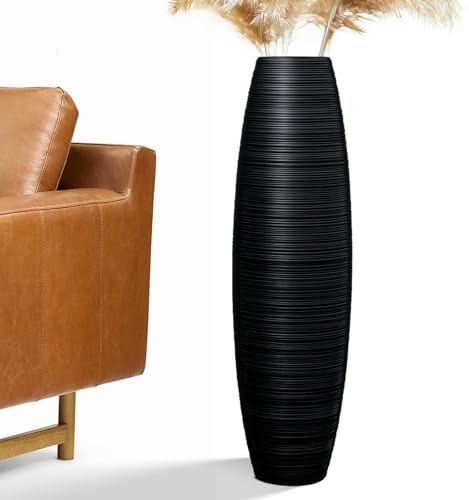 Vaso da pavimento alto, 70 cm, grande, robusto, lussuoso, strutturato, per rami decorativi e fiori secchi, decorazione resina nera