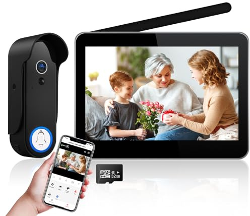 ACEBELL WiFi Wireless Video Door Phone, 1080P Doorbell Camera with Monitor, Video Intercom System with 7'' Touch Screen Monitor, Motion Detection, No Monthly Fee, Remote Unlock Via Tuya APP