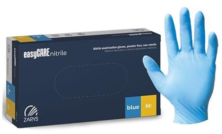 MEDICALMONO - 100 Guanti in Nitrile senza polvere Blu easyCARE, senza lattice, ipoallergenici, certificati CE, Guanti per alimenti, Guanti medici monouso (XS (Confezione da 100 pz))
