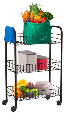 Avilia Carrello da Cucina Nero con Ruote - Salvaspazio Multifunzione per Utensili e Forniture - Design Elegante e Robusto - Ideale per Cucina, Bagno e Ufficio - Facile Montaggio