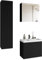 MINIO - Badmöbel Set Komplett Nando, 3-Teiliges, Waschtisch mit Unterschrank und Spiegelschrank - Modernes Design, MDF Fronten, Platte geriffelt, Schwarz Farbe