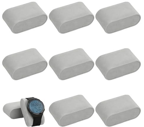 Shengxi 8PCS Coussin Montre, Velour Coussins de boîte à montres, Bijoux Coussin Montre Présentoir Coussin pour Rangement et Collection de Montre, Bijoux et Bracelet, 8×4.5×3cm, Gris