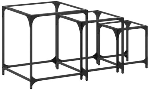 vidaXL Satsbord 3 st med transparent glasskiva stål, sidobord, soffbord, vardagsrumsbord, sido bord, soff bord, vardagsrum bord, träbord, trä bord