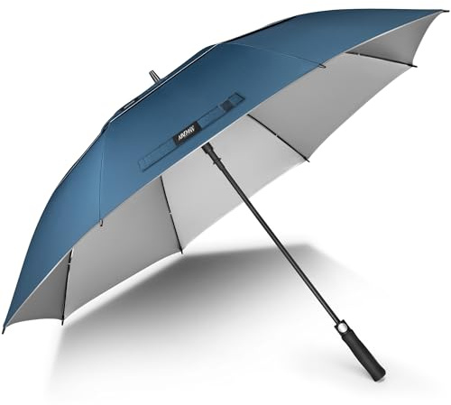 NINEMAX Grand Parapluie Soleil Anti UV, XXL Parapluies Golf Grande Taille Tempête, Ombrelle Solide Anti Vent Résistant Incassable pour Femme Homme 2 Personnes (Bleu Saphir/Argent)