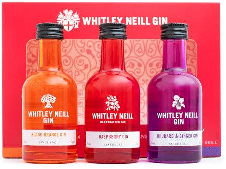Whitley Neill Gin Gift Set - Flavoured Alcohol Miniatures, 3x 5cl Blood Orange, Raspberry, Rhubarb & Ginger Gin Gifts for Women, Men, Birthday Alcohol Gift Set - Gifts for Her
