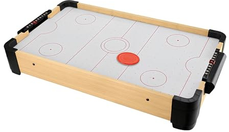 Hockey de Table à Air en Bois pour Enfants et Adultes - Jeu Complet Avec 2 Boutons, 2 Disques, Marque-Points - Billard Hockey Arcade
