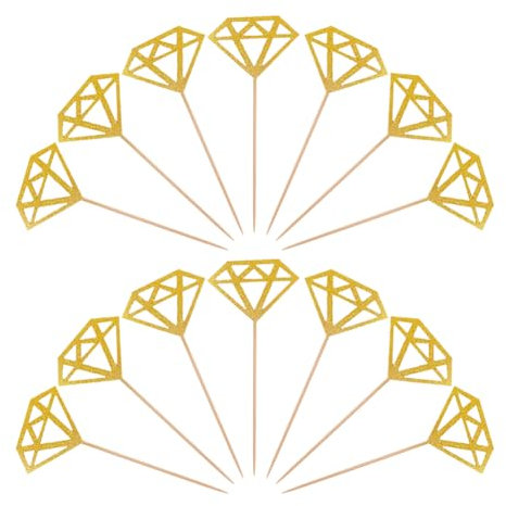 FSSTUD 50 Stück glitzernde Diamant-Kuchenaufsätze, Hochzeits-Cupcake-Stäbchen, Brautparty, Cupcake-Picks, Holz, Obstspieße, ausgefallene Sandwich-Zahnstocher, Party, Dessert, glänzende Cupcake-Topper