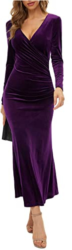 Velvet Dresses for Women UK Evening Gowns for Women UK 4 Wedding and A Funeral Midi Dress Confirmation Dresses Long Sleeve Midi Dress Party Dresses for Women Ladies Dresses Size 18-20 Dark Purple M