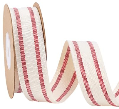 PH PandaHall Ruban en Coton à Rayures Rouge 9m 2.5cm Noël Ruban en Tissu à Rayures Rubans en Coton Rubans en Tissu de Coton pour Emballage Cadeau Bricolage Décoration de Ferme Vêtements Artisanat
