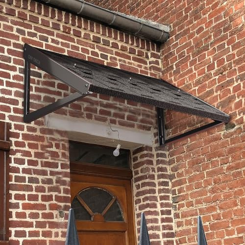 DIY DECK Metal Awnings 52 W x 31 H, Tile Shaped Metal Awning for Porches, Entrance, Windows, Porches and Balconies (Black)