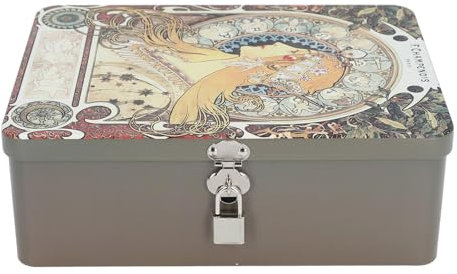 Gonetre Caja de Almacenamiento de Estaño de Metal Joyero Vintage con Tapa y Bloqueo de Dinero Cosmético de Almacenamiento para Ahorrar Dinero para el Collar de Collares de Monedas de