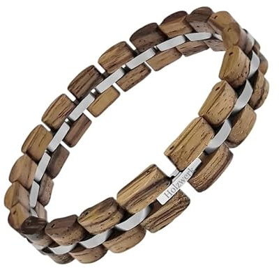Holzwerk Alpsee, bracciale in legno naturale per uomo e donna, bracciale in legno da uomo, bracciale da donna, marrone, verde, regolabile, con accorciatore e scatola di immagazzinaggio