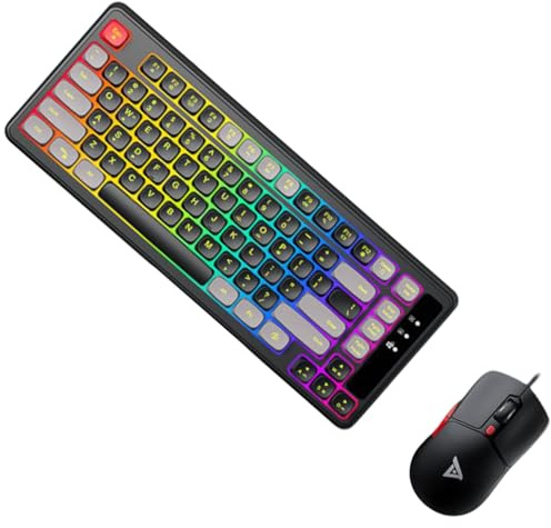 KB-01 Mekanisk känsla film tangentbordsspel, trådbunden anslutning 82 tangenter, RGB-bakgrundsbelyst, typ-C, ergonomisk design (tangentbord + mus - svart tre slagsmål
