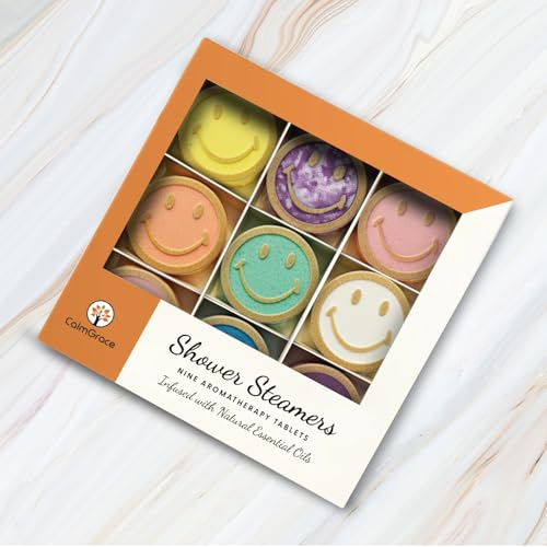 CalmGrace Shower Steamers 9PCS Smile Shower Tablets, Shower Aromatherapy Steamer Bombs with Natural Essential Oils - Shower Bombs, Relaxing & Thoughtful Gifts for Women, Birthday & Stress Relief