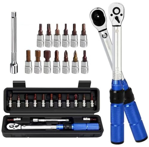 YUNYDSM 15-Teiliger Drehmomentschlüsselsatz, 2-24Nm Drehmomentschlüsselsatz, Links und Rechts Verstellbar, 72-Zahn-Umschaltknarre, Geeignet für Auto, Fahrrad und Motorrad, Fehlergenauigkeit ±3%