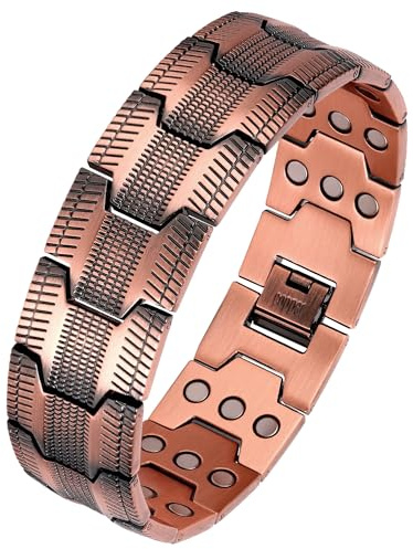 Jecanori Magnetiskt koppararmband och kopparring för män – 3 500 Gauss ultrastark magneter armband inkluderar borttagningsverktyg och presentask, 21.7 centimeters, Metall