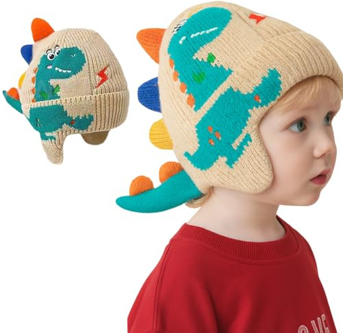 Cappellino caldo per bambini, cappellino a forma di dinosauro, adatto bambine e bambini da 0 1 anno, invernale caldo(bianco).