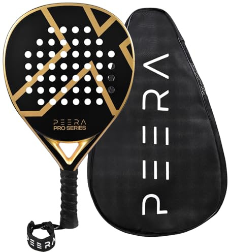12K Full Carbon Fiber Padel Racket with Ultra Softa EVA Foam for Professionals - Lightweight Paddle Racket with Perforated Grip - 38mm Carbon pala de Padel Racquet (Black and Gold)
